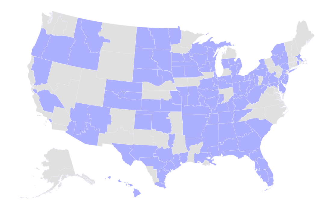 US map with diocese filled in